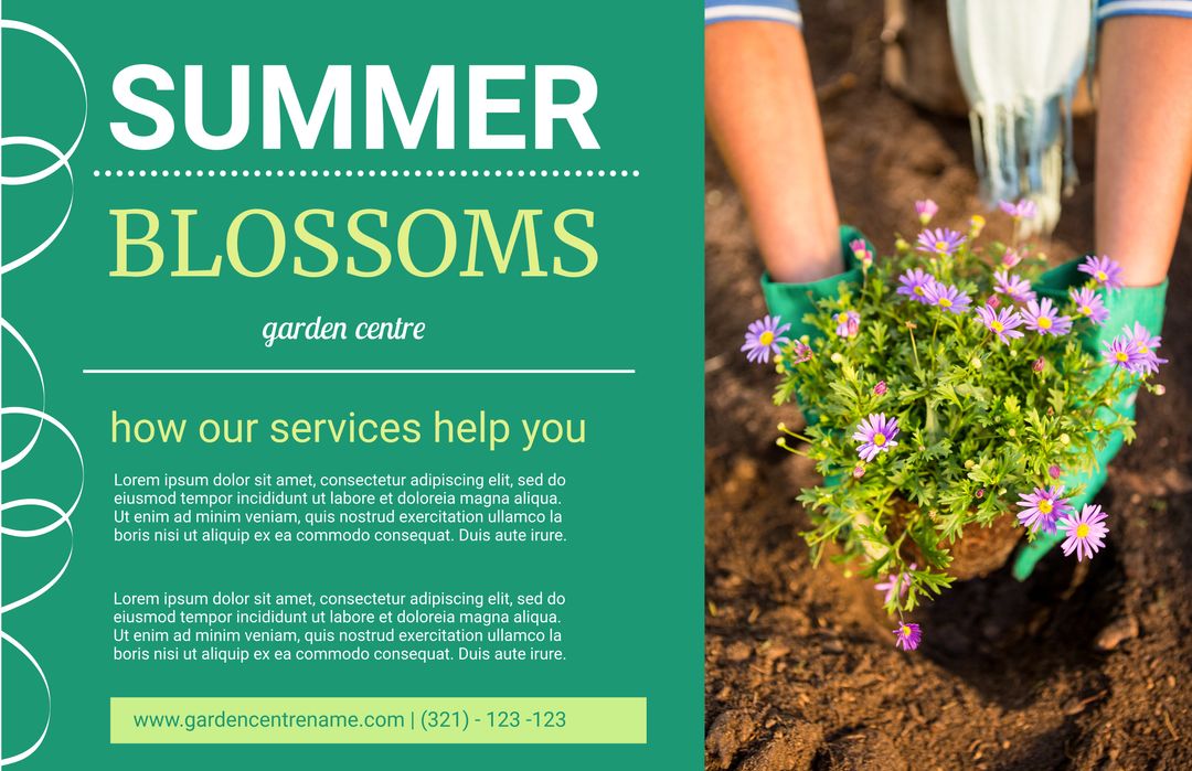 Vibrant Garden Services Promotion with Blossoms and Hands