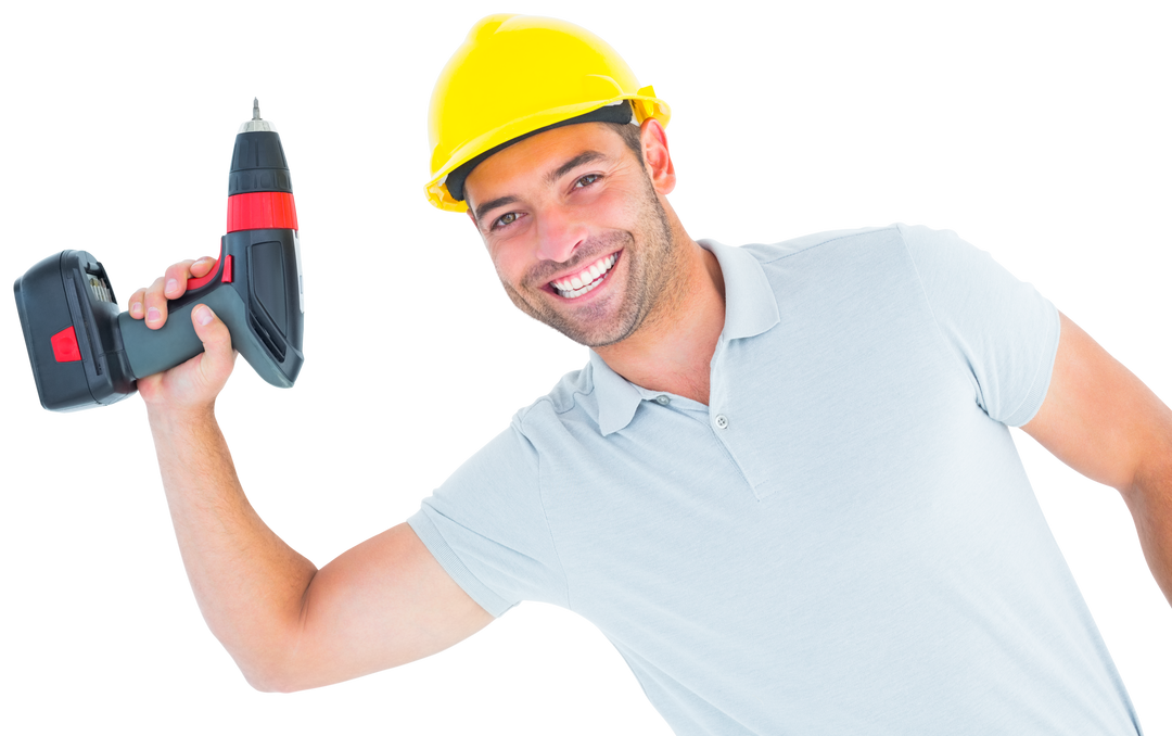 Transparent Portrait of Smiling Repairman Holding Power Drill - Download Free Stock Images Pikwizard.com