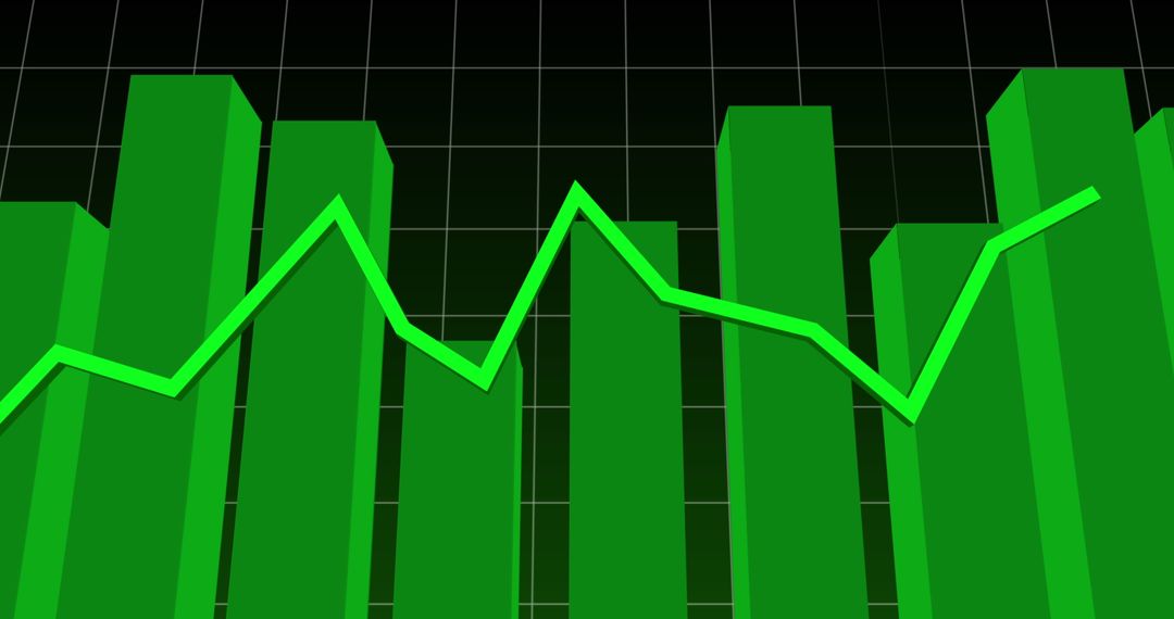 Digital Green Bar Graph Over Dark Background Illustrating Market Trends