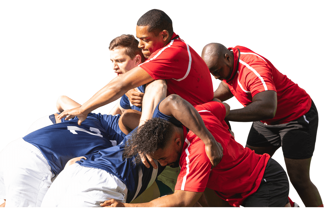 Dynamic Rugby Action on Transparent Background Featuring Diverse Players