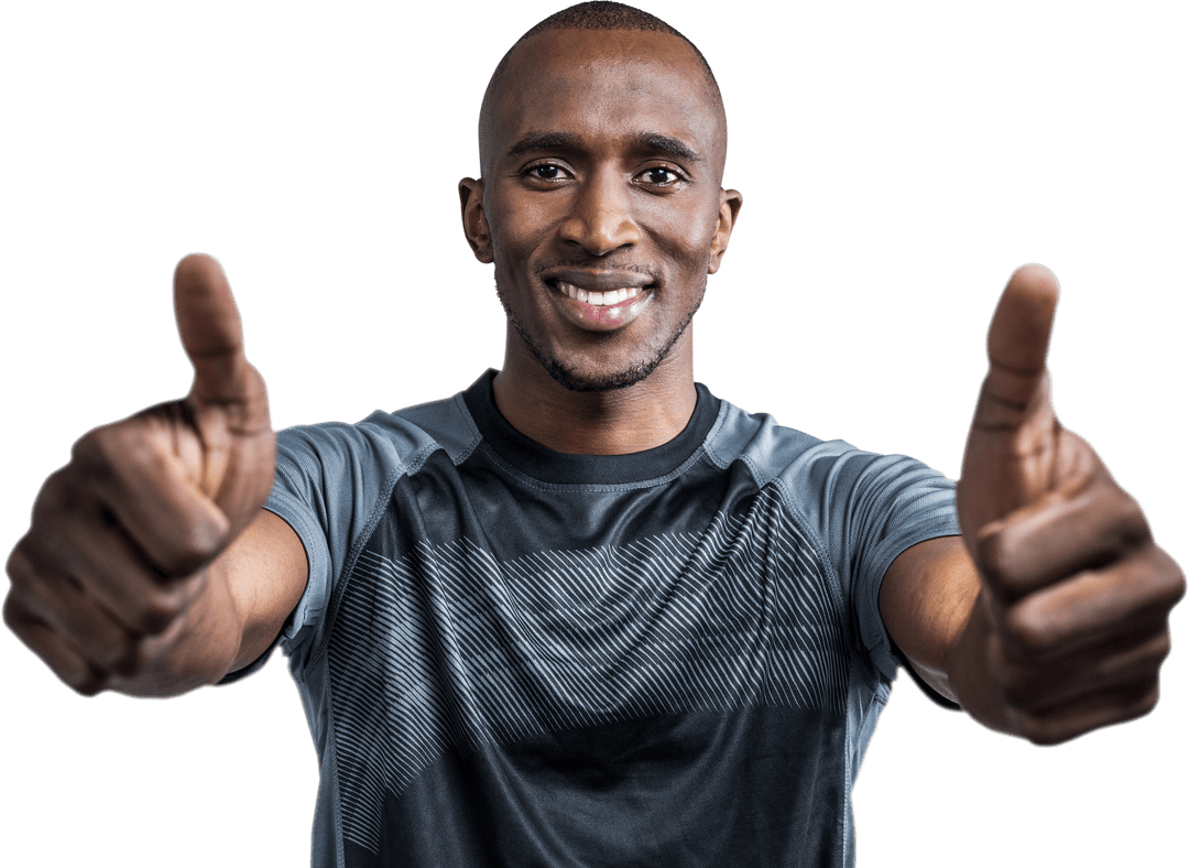 Confident Athlete Smiling and Giving Thumbs Up with Transparent Background