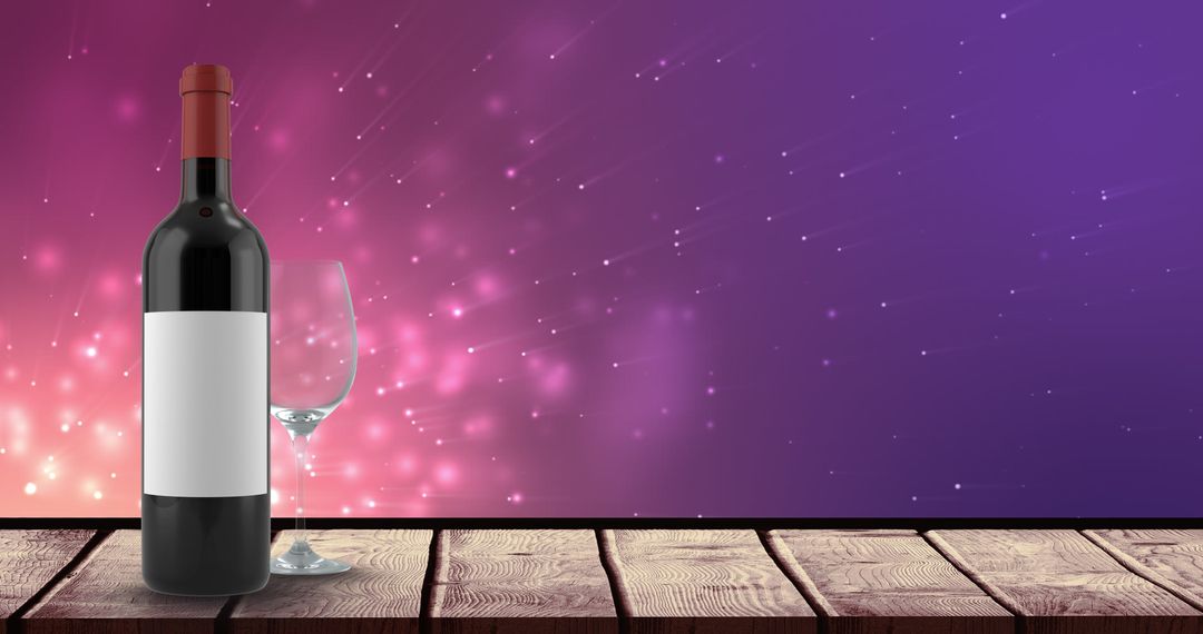 Elegant Wine Bottle and Glass with Abstract Violet Background