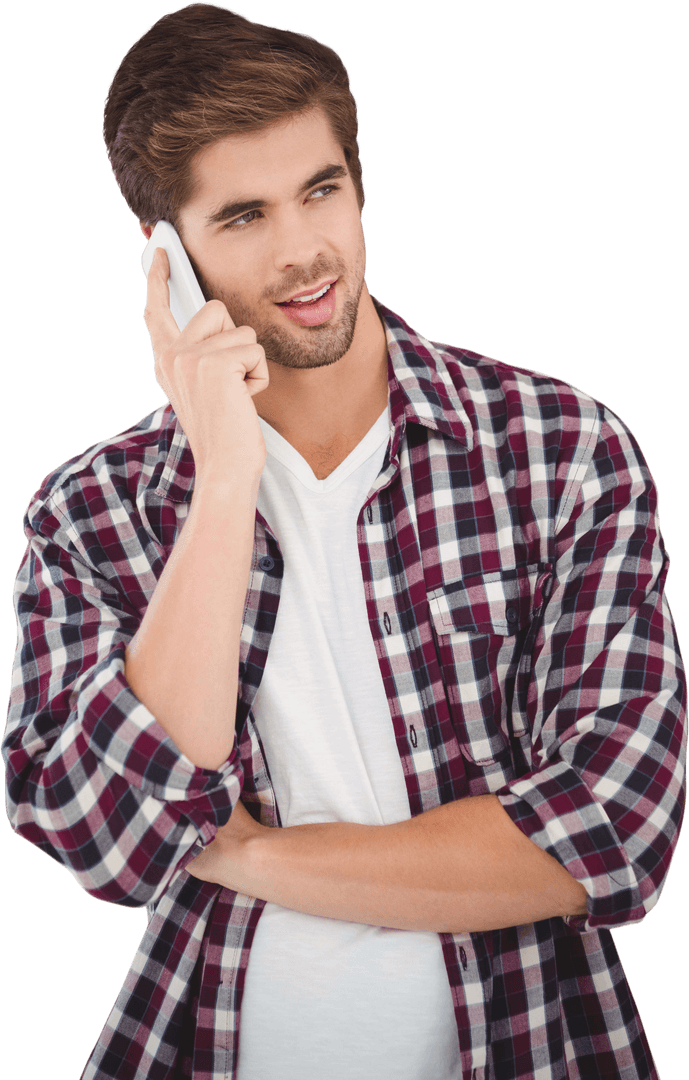 Young Man Talking on Mobile Phone Isolated Transparent Background