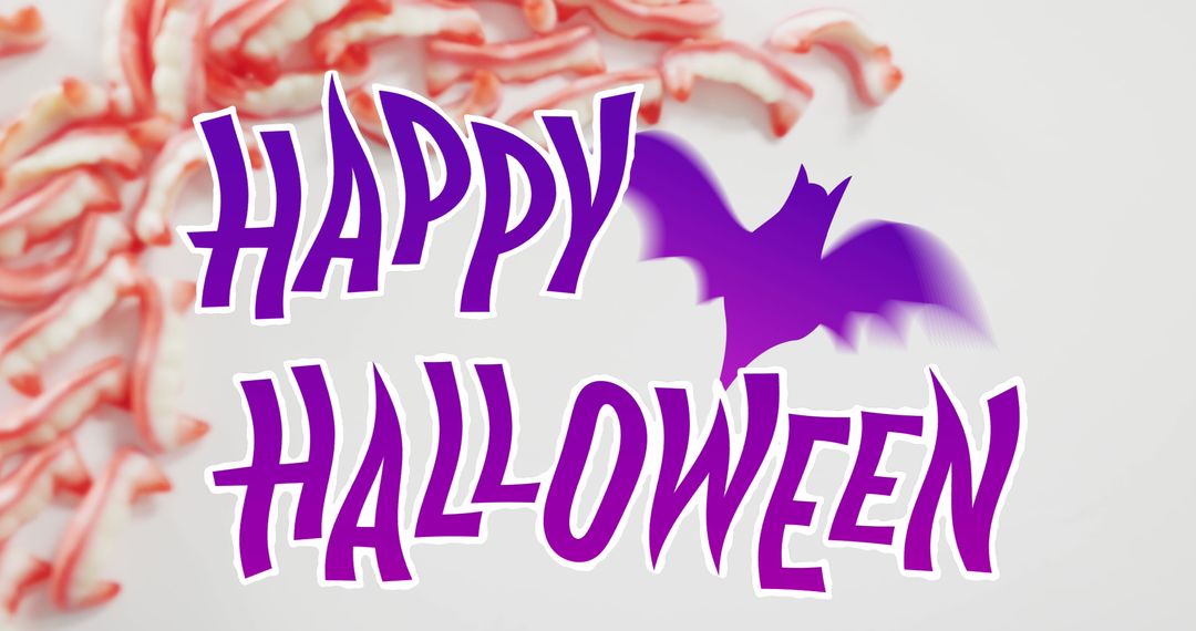 Vibrant Happy Halloween Message with Bat and Candy