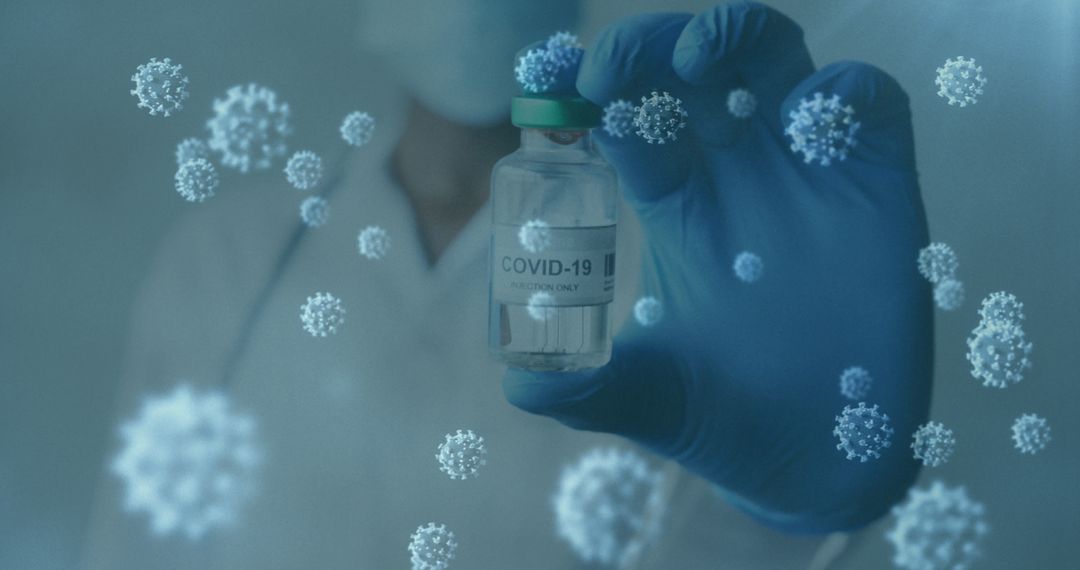 Covid-19 vaccine and virus cells concept