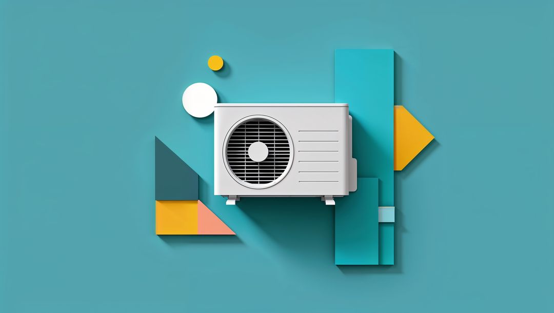 Modern AC Unit with Geometric Shapes on Turquoise Background