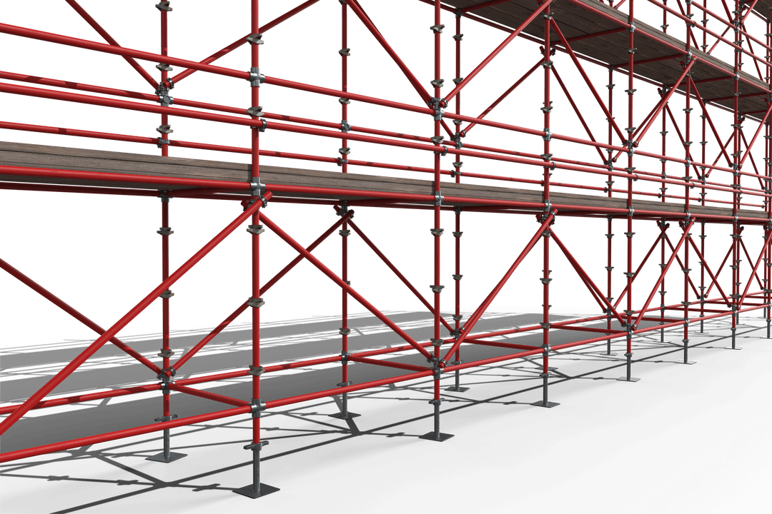 Red Transparent Scaffolding with Metal Tubes and Connections