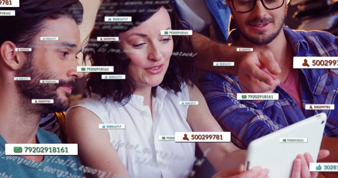 Colleagues Collaborating with Digital Social Media Interface Overlay