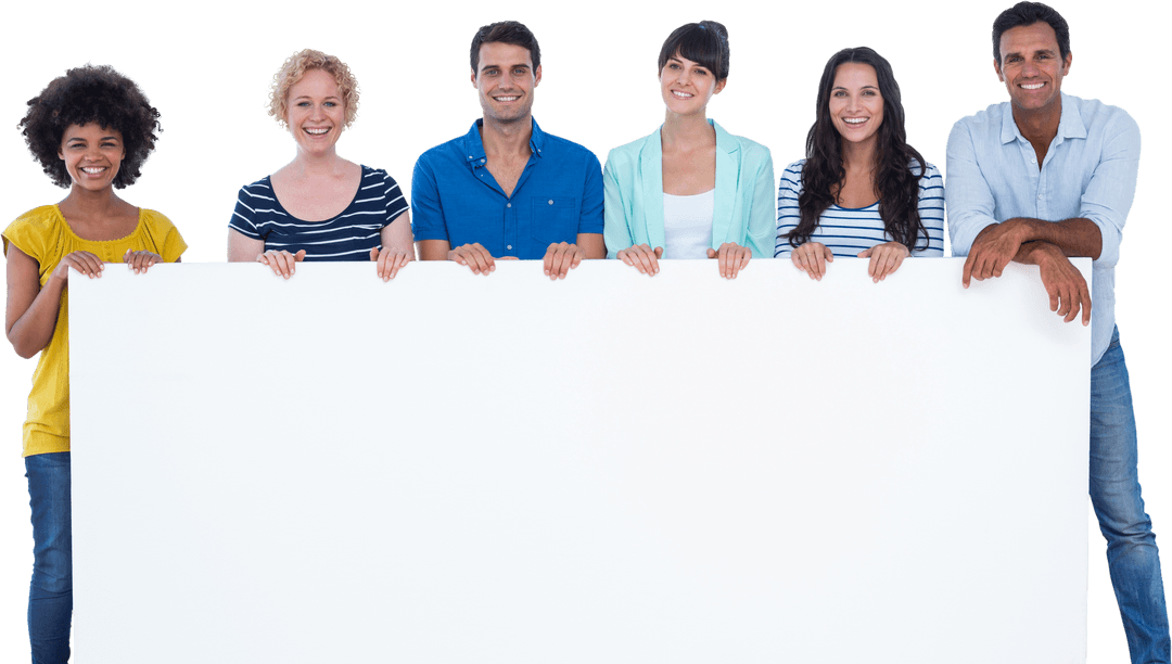 Diverse Team Holding Blank Banner Transparent Background
