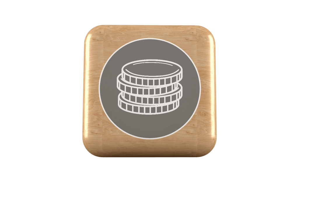 Transparent Wooden Cube with Coin Icon Design