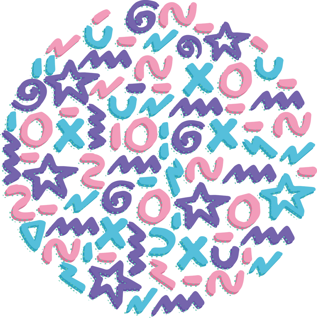 Transparent abstract pattern with colorful shapes and numbers