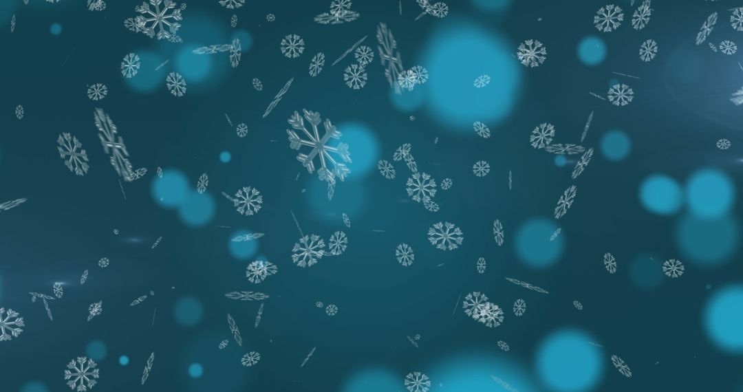 Falling Snowflakes with Glowing Lights on Blue Background