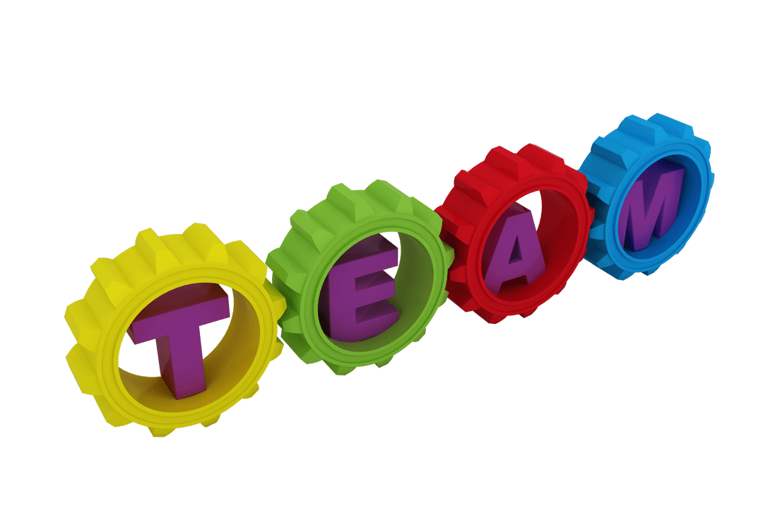 Teamwork Concept with Colorful Gears on Transparent Background