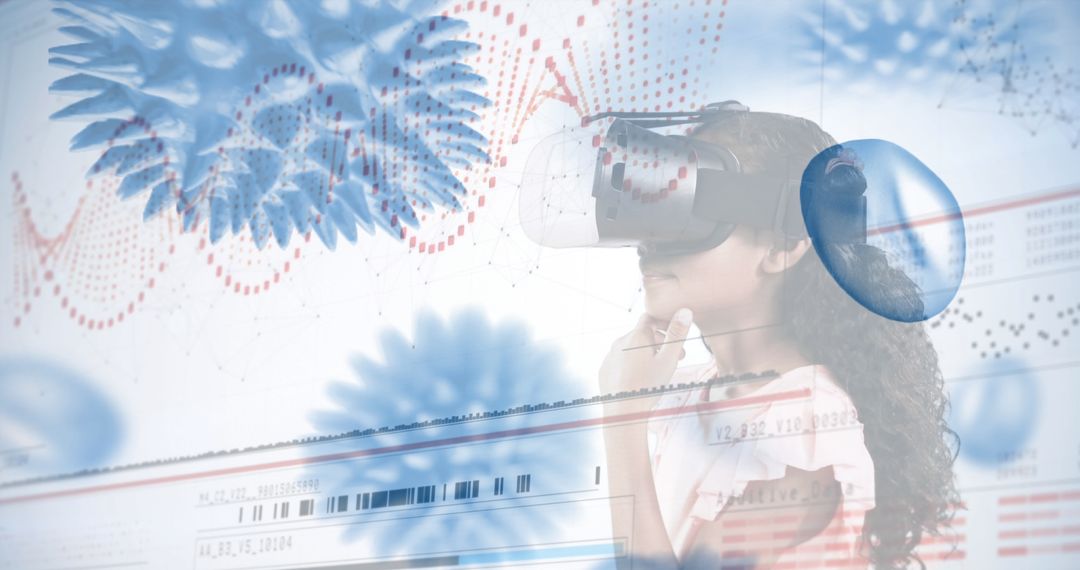 Young Girl Exploring Virtual Reality with Futuristic Digital Overlay