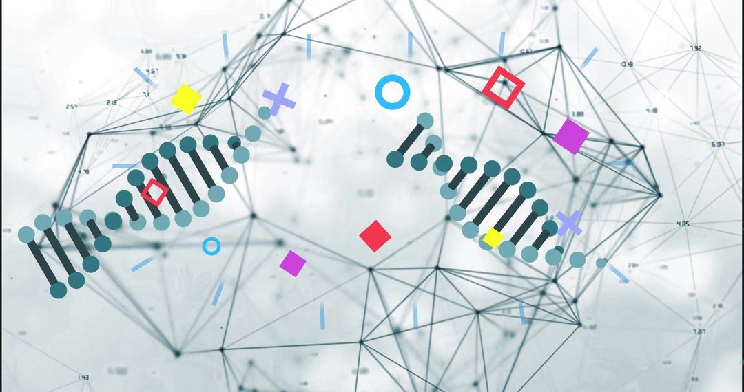Abstract DNA Strand with Geometric Shapes and Network Connections