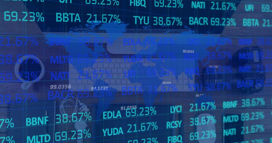 Digital Financial Data Displayed Over Global Map Background