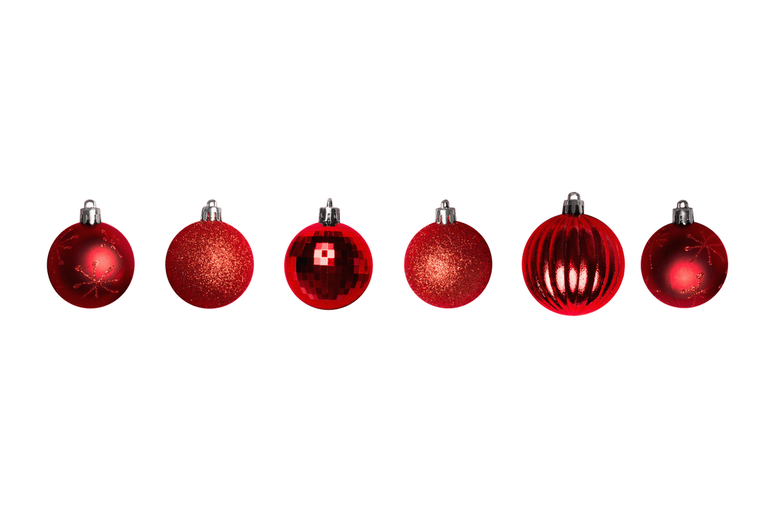 Row of Red Christmas Ornaments on Transparent Background