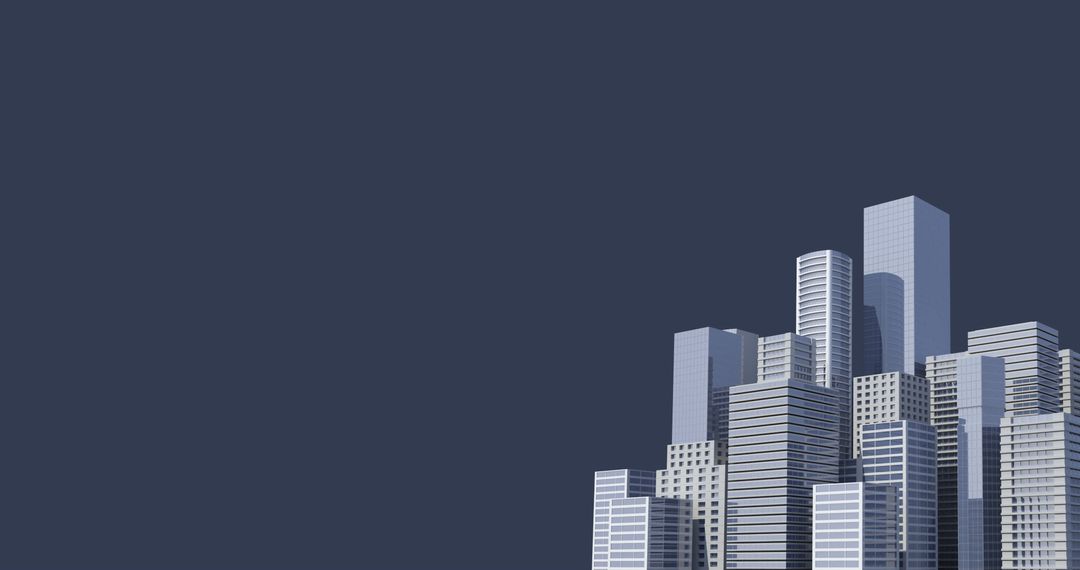Futuristic Skyscrapers Against Navy Background with Copy Space