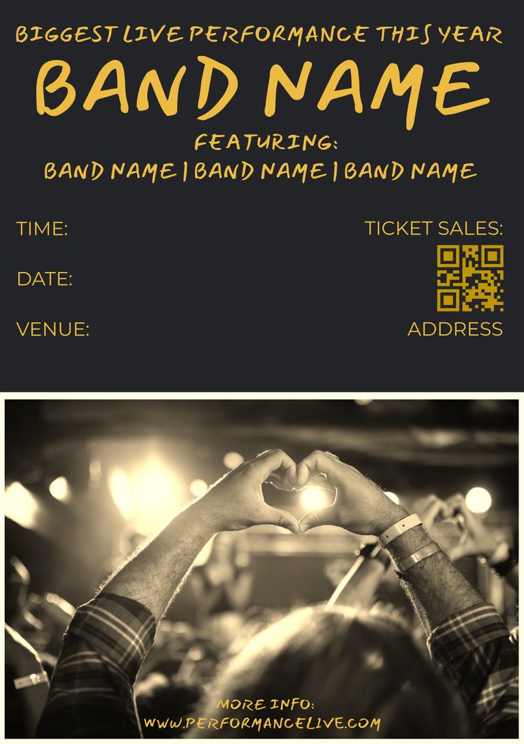 Biggest Live Performance Event Poster Featuring Band with Hands Forming Heart - Download Free Stock Templates Pikwizard.com