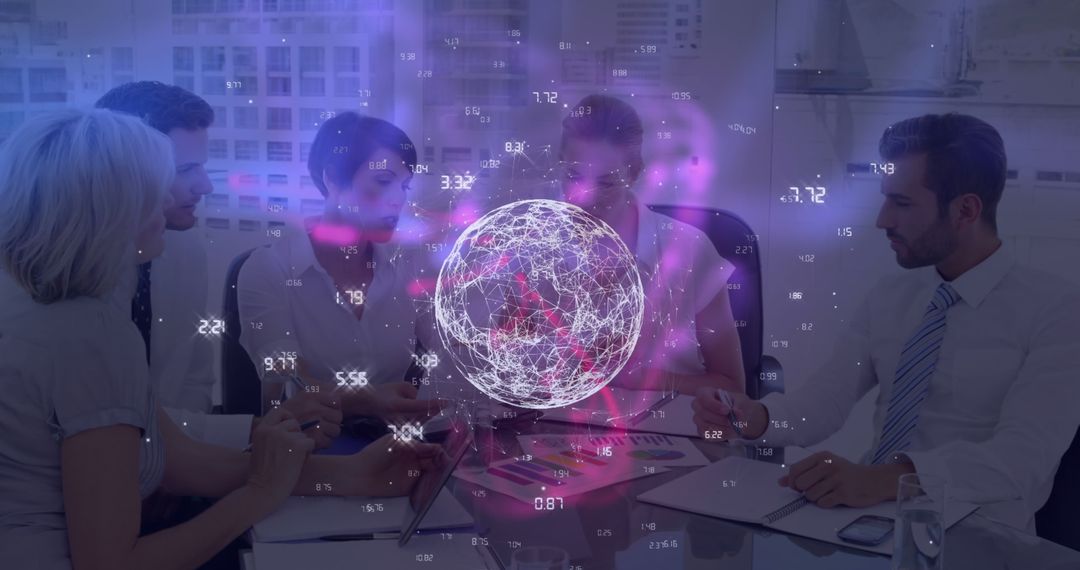 Business Team Analyzing Futuristic Globe Data Hologram - Free Images, Stock Photos and Pictures on Pikwizard.com