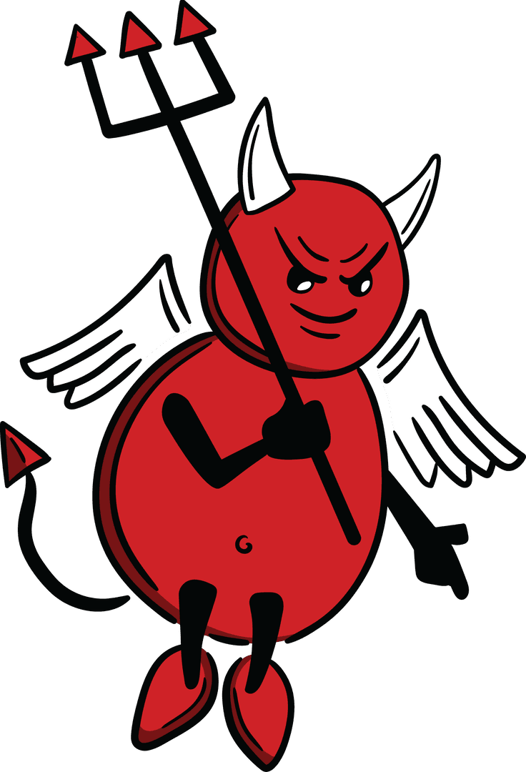 Transparent Devil Cartoon with Trident on White Background