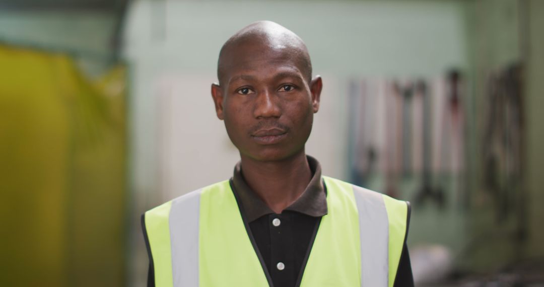 Industrial Factory Worker in High Visibility Vest Portrait