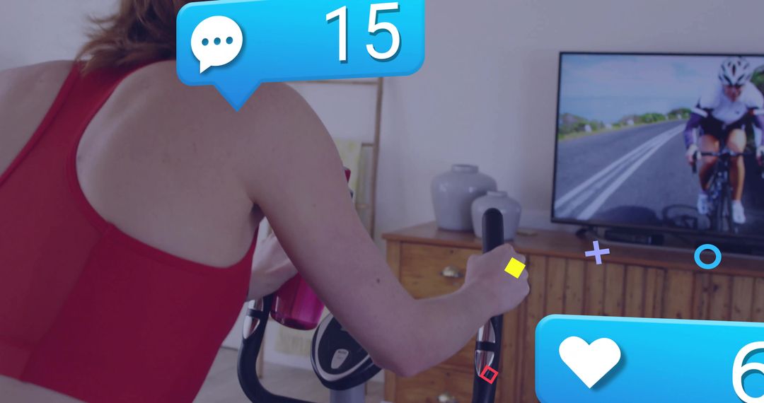 Woman Engaging in Home Cardio with Digital Interaction Displays