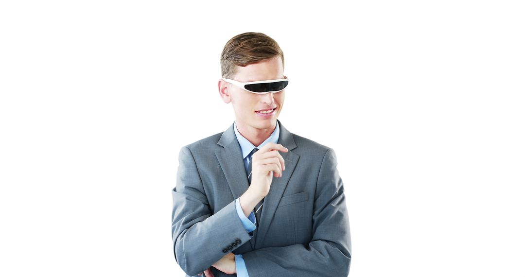 Businessman Wearing Futuristic VR Glasses Isolated on White - Free Images, Stock Photos and Pictures on Pikwizard.com