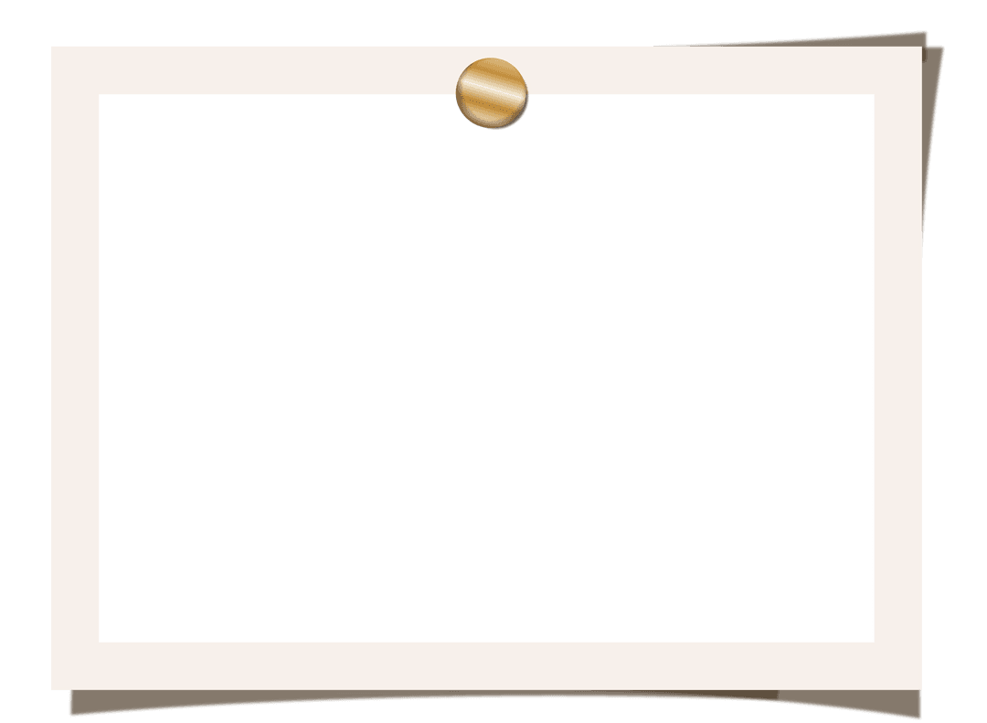 Minimalist Polaroid-Style Frame with Gold Thumbtack, Transparent Background