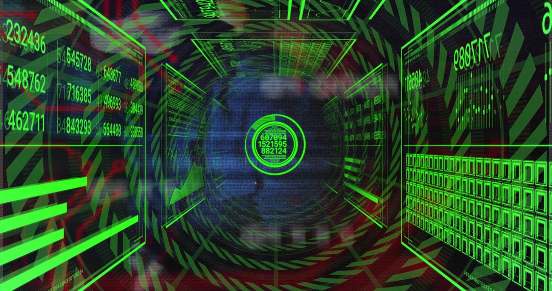 Futuristic Digital Tunnel with Numeric Projections and Data Displays