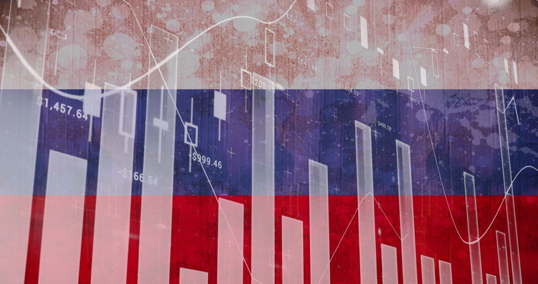 Russian Flag Overlay Mixed with Financial Graphs