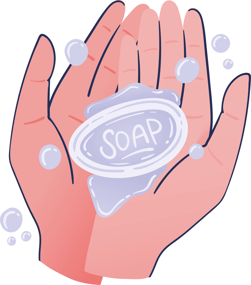Transparent Hands Holding Soap Bar with Bubbles Illustration