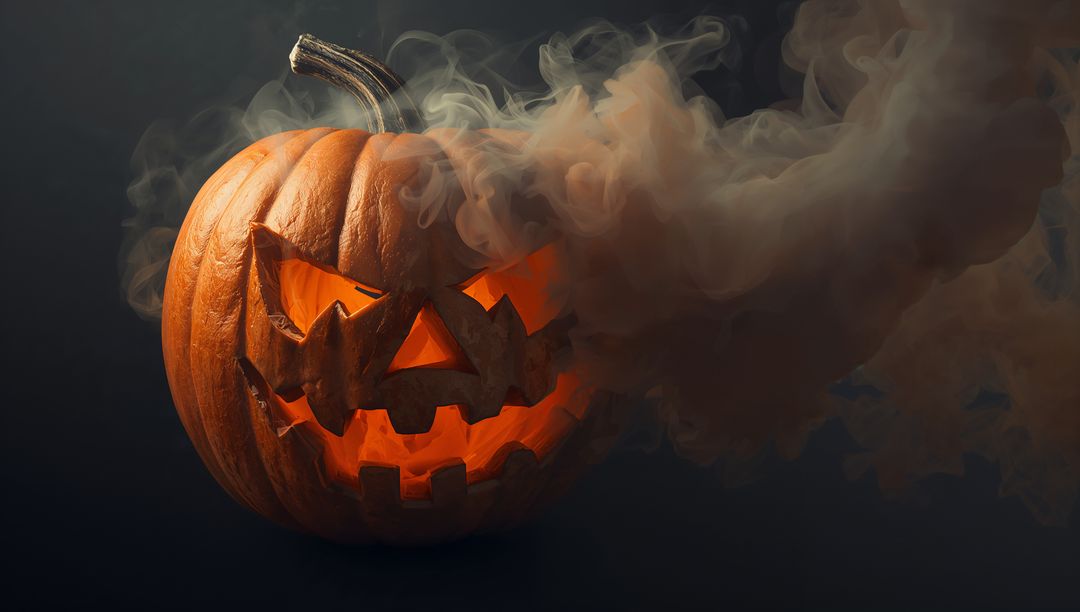 Smoking Jack-O'-Lantern Emitting Eerie Glow in Dark