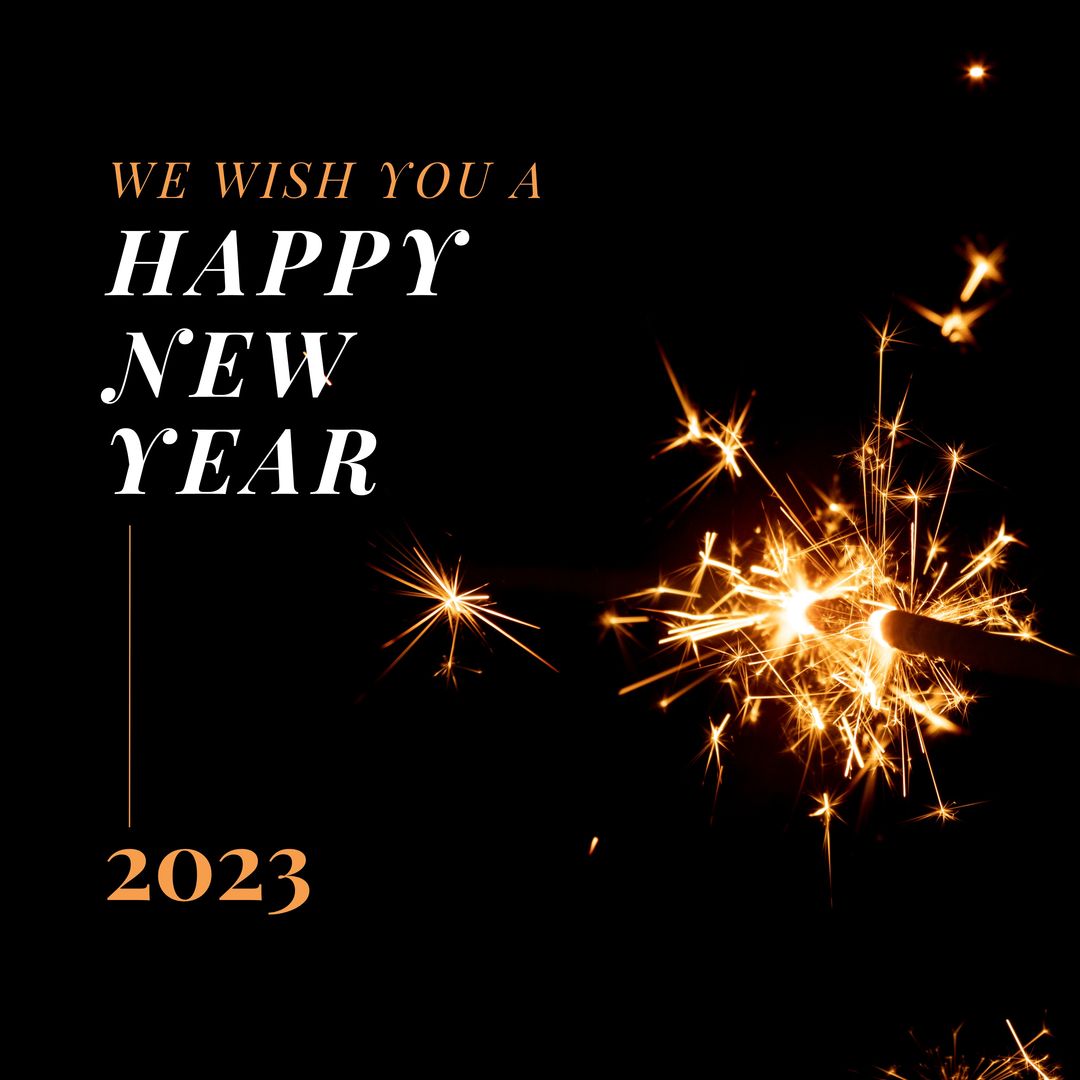 Square image of we wish you a happy new year 2023 and fireworks on black background - Download Free Stock Templates Pikwizard.com