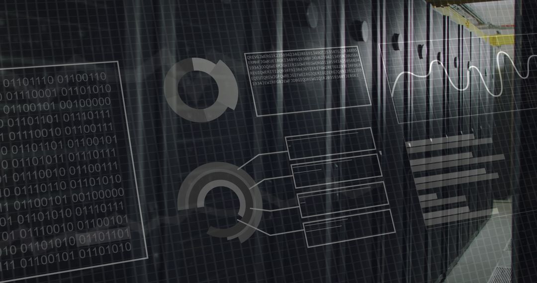 Digital interface with binary code on server background