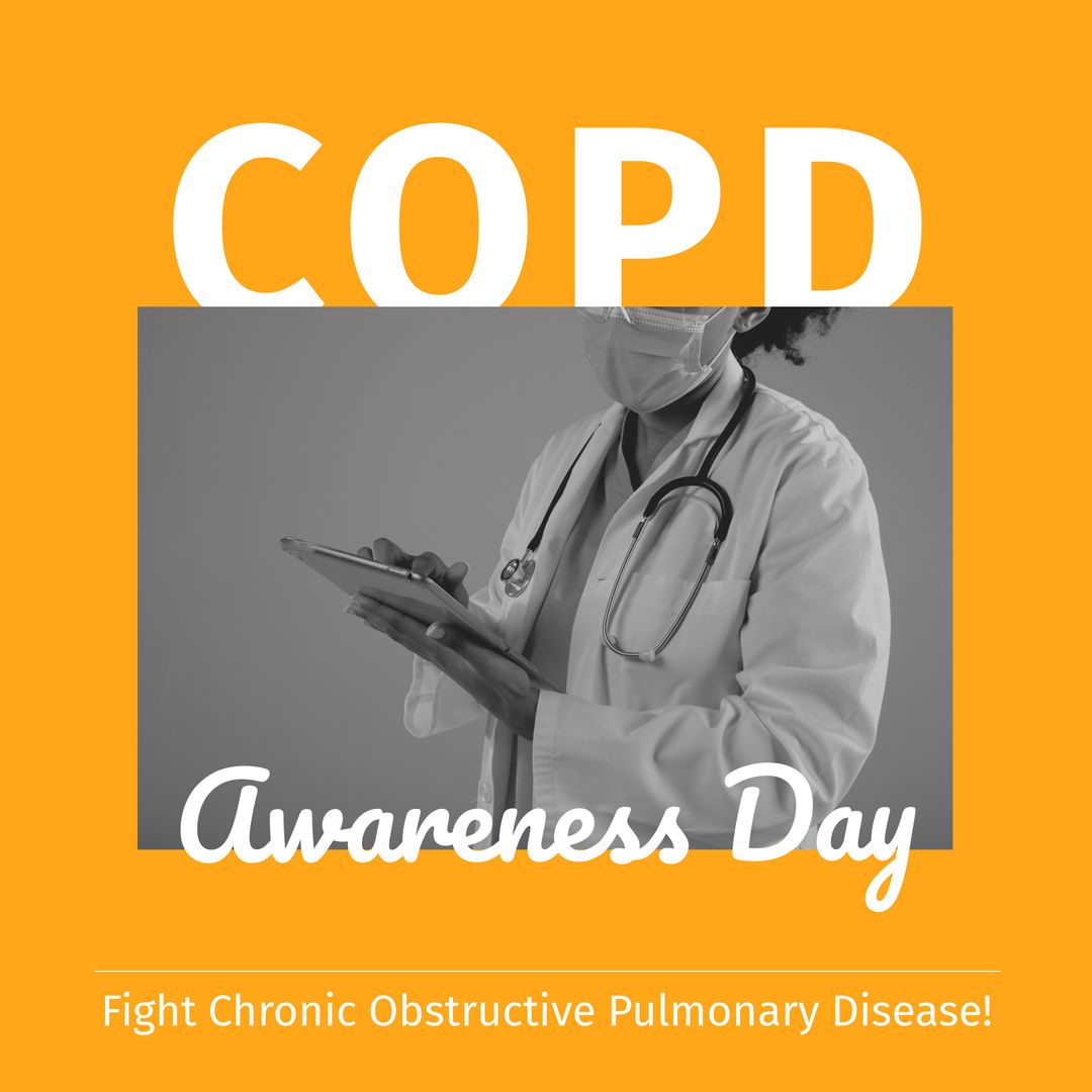 COPD Awareness Campaign with Masked Doctor Using Tablet