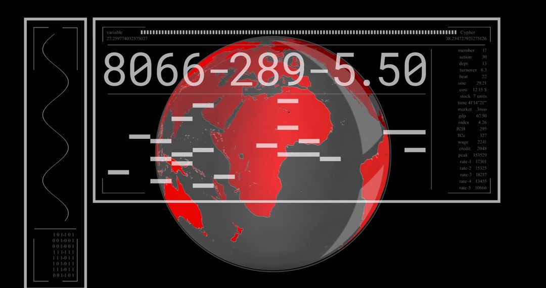 Futuristic Data Processing Interface with Rotating Globe - Free Images, Stock Photos and Pictures on Pikwizard.com