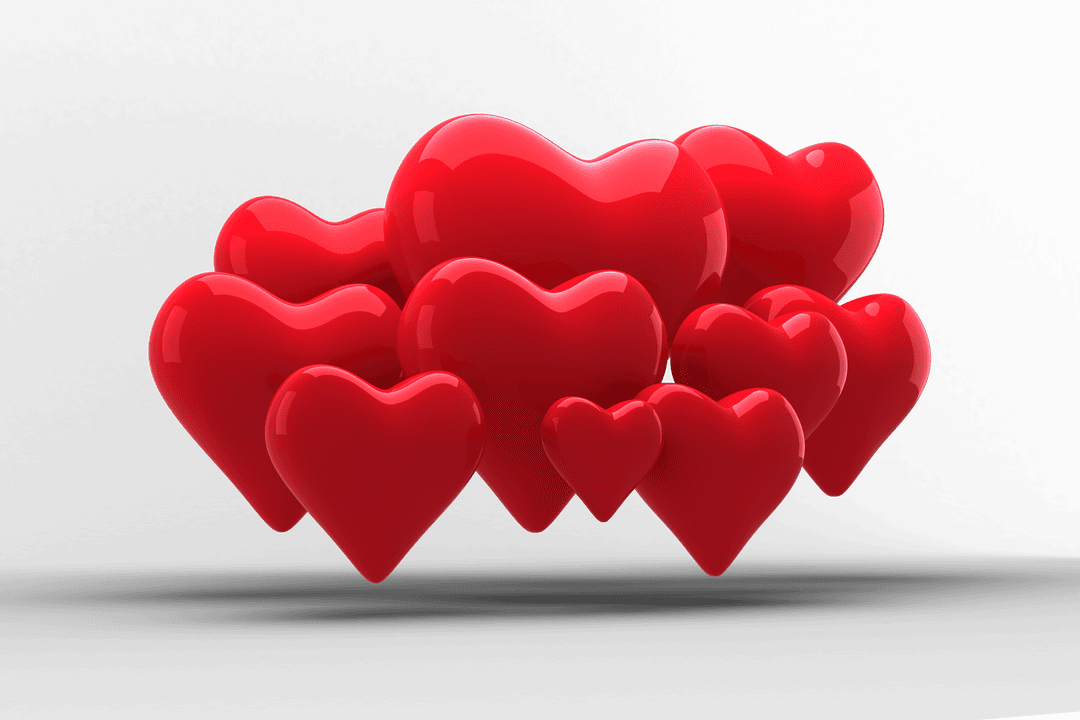 Cluster of Red Hearts on Transparent Background: Love and Romance Theme