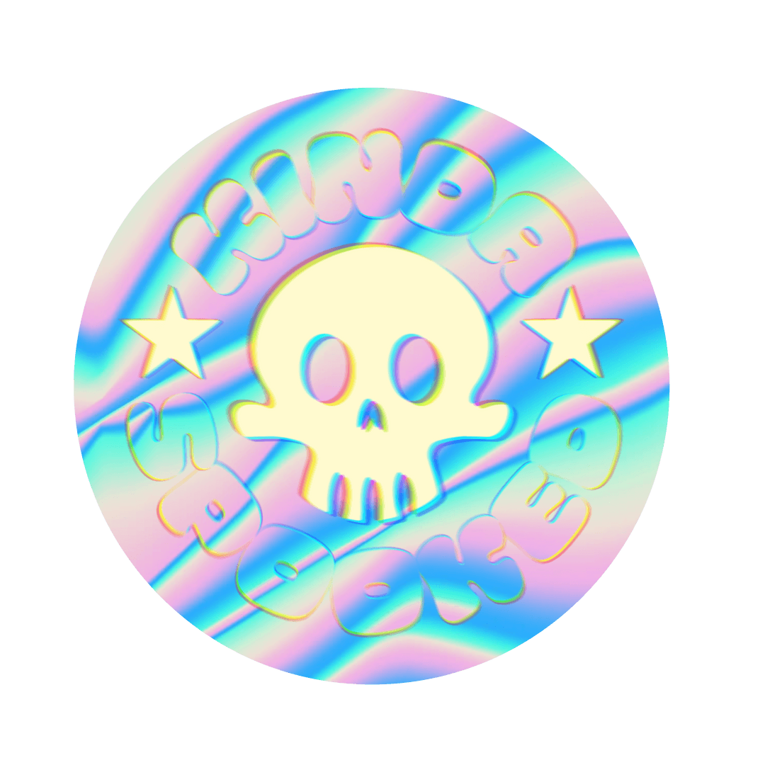 Holographic Skull Badge On Transparent Background Kinda Spooked Text