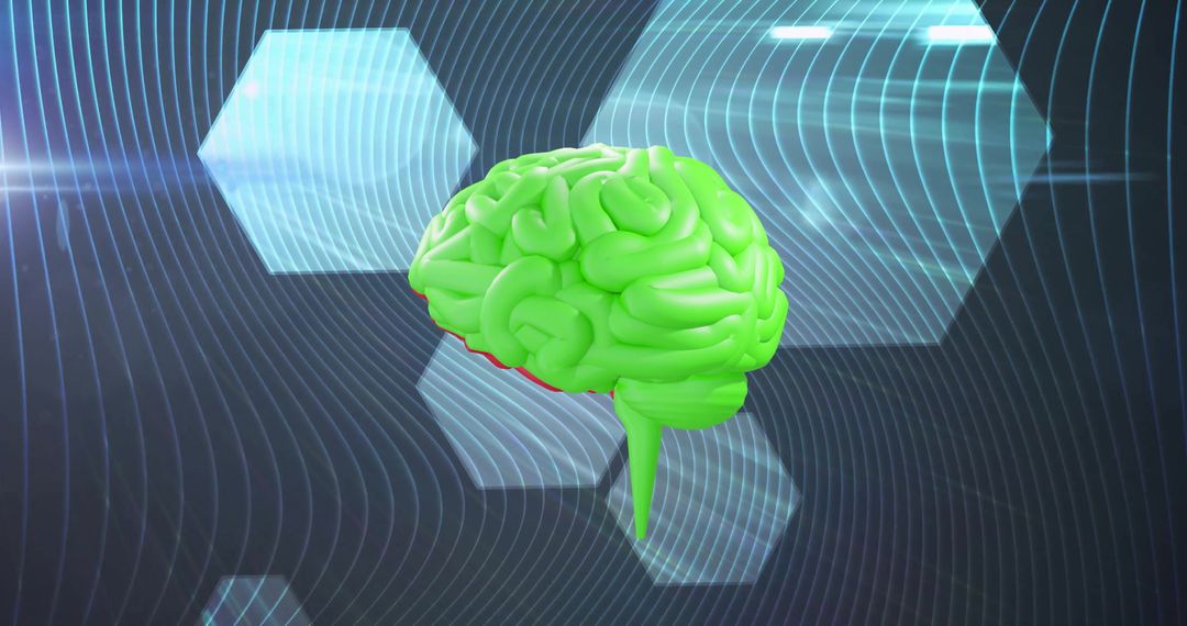 Futuristic Green Brain with Digital Hexagonal Interfaces