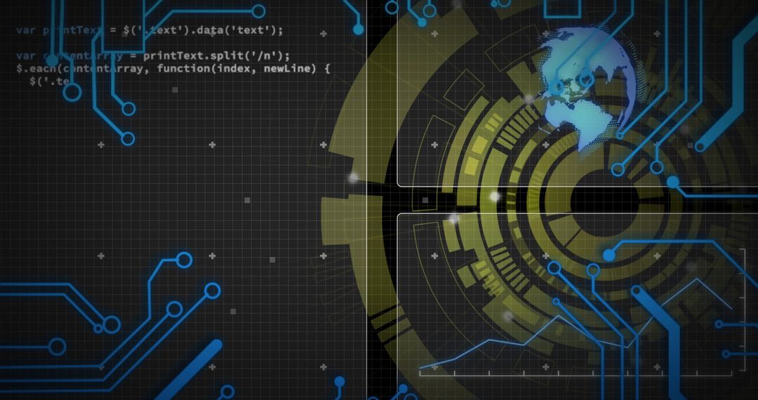 Futuristic Technology Interface with Globe and Coding Elements