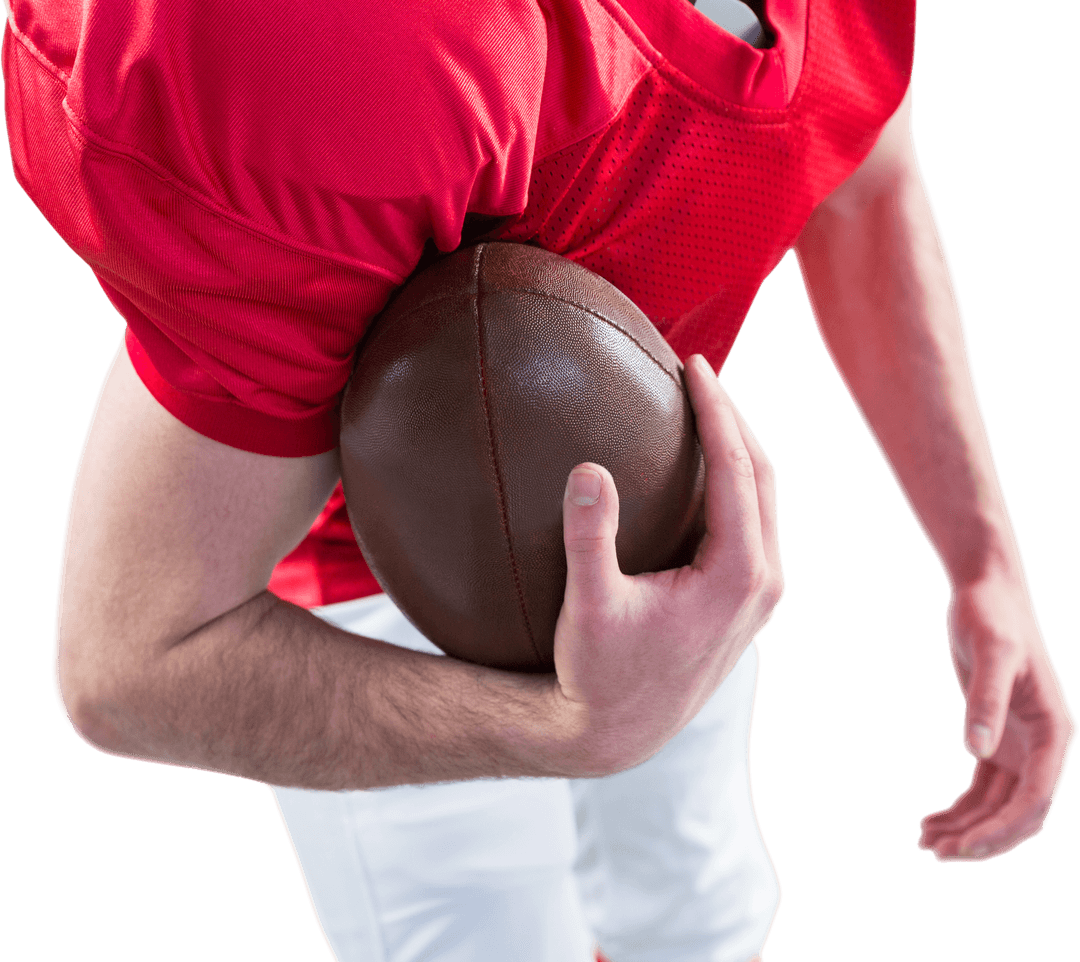 Transparent Mid-Section View Rugby Player Holding Ball