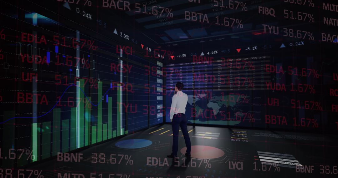 Businessman Analyzing Financial Data Projections on Digital Interface