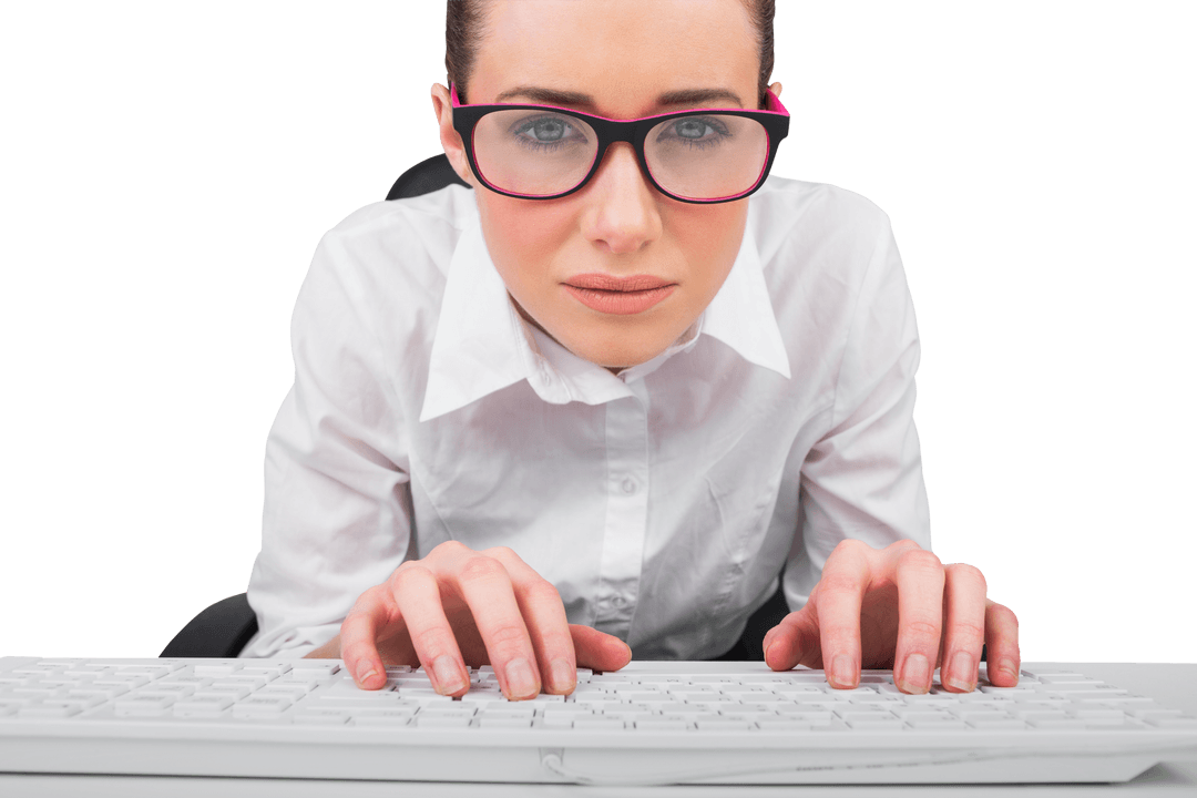 Concentrated Businesswoman Typing on Keyboard Transparent Background