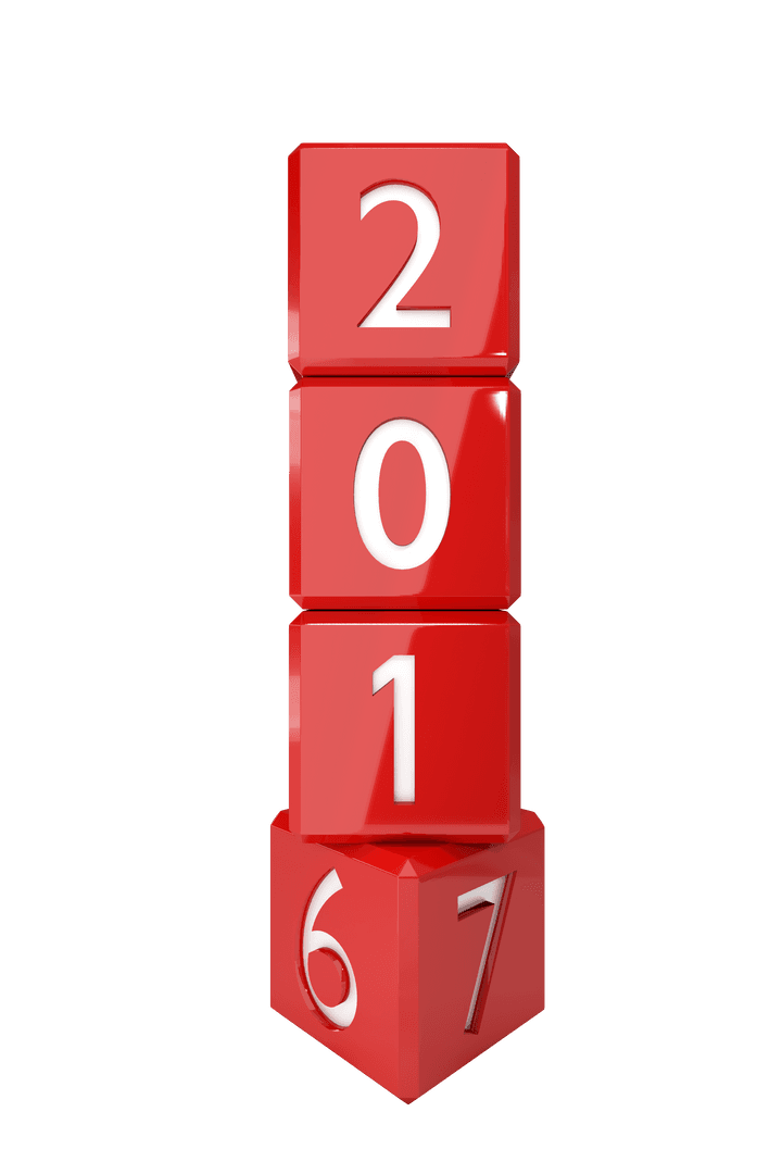 Red Cubes Display Year Change from 2016 to 2017 on Transparent Background