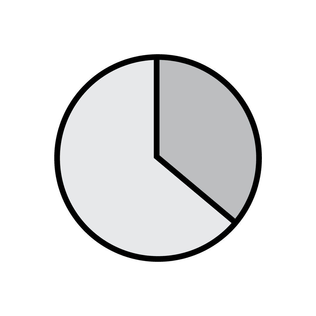Grey Pie Chart with Black Outline on Transparent Background