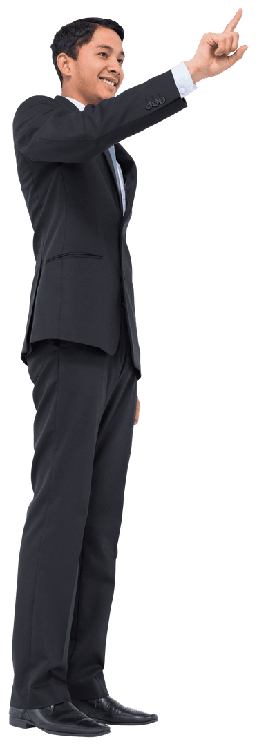 Successful Businessman Pointing at Virtual Interface Transparent