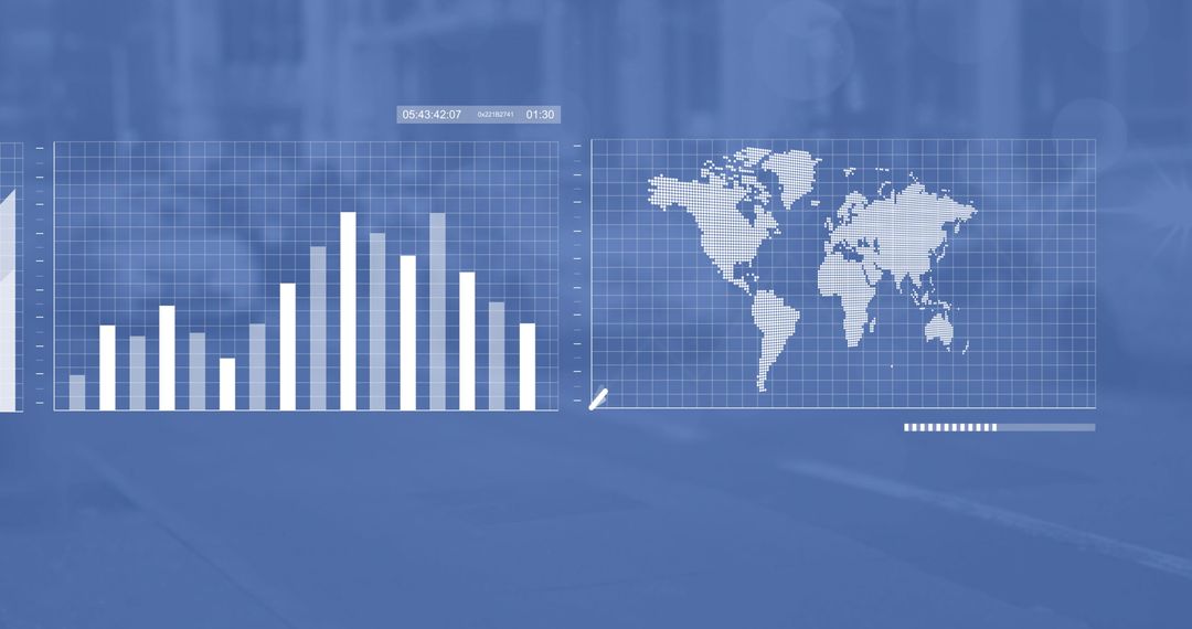 Digital data processing with world map background in office