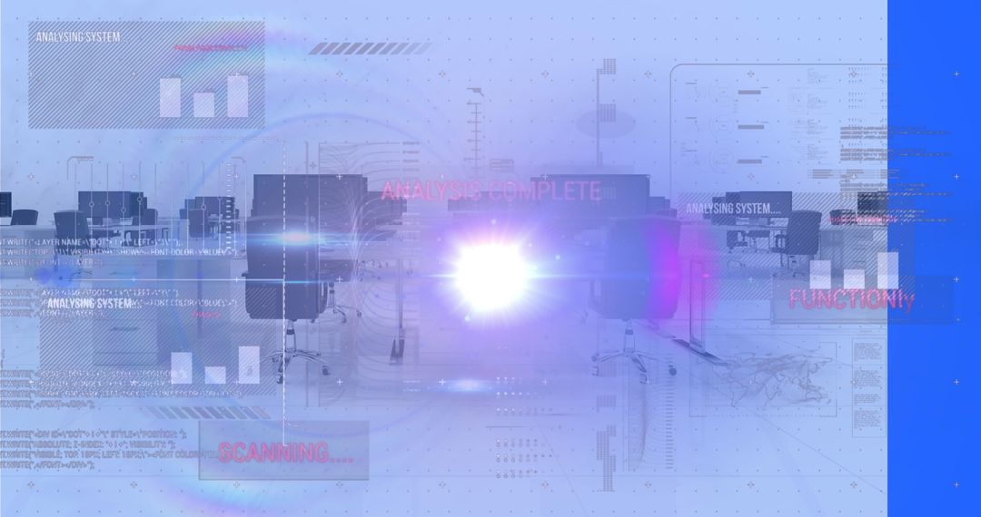 Futuristic Digital Interface with Lens Flare in Modern Office