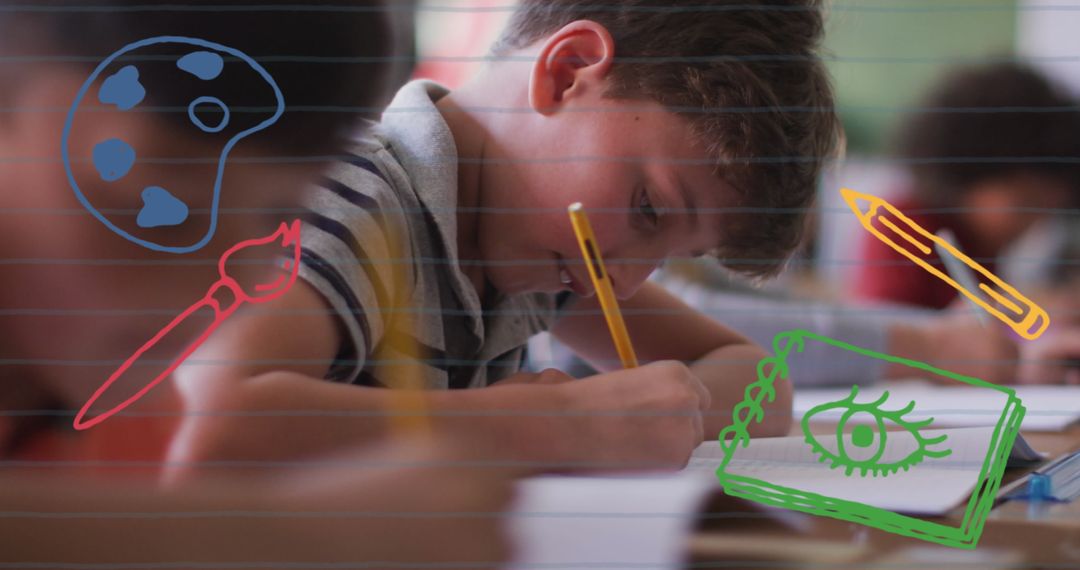 Creative Young Students with Mixed Media Art Overlay